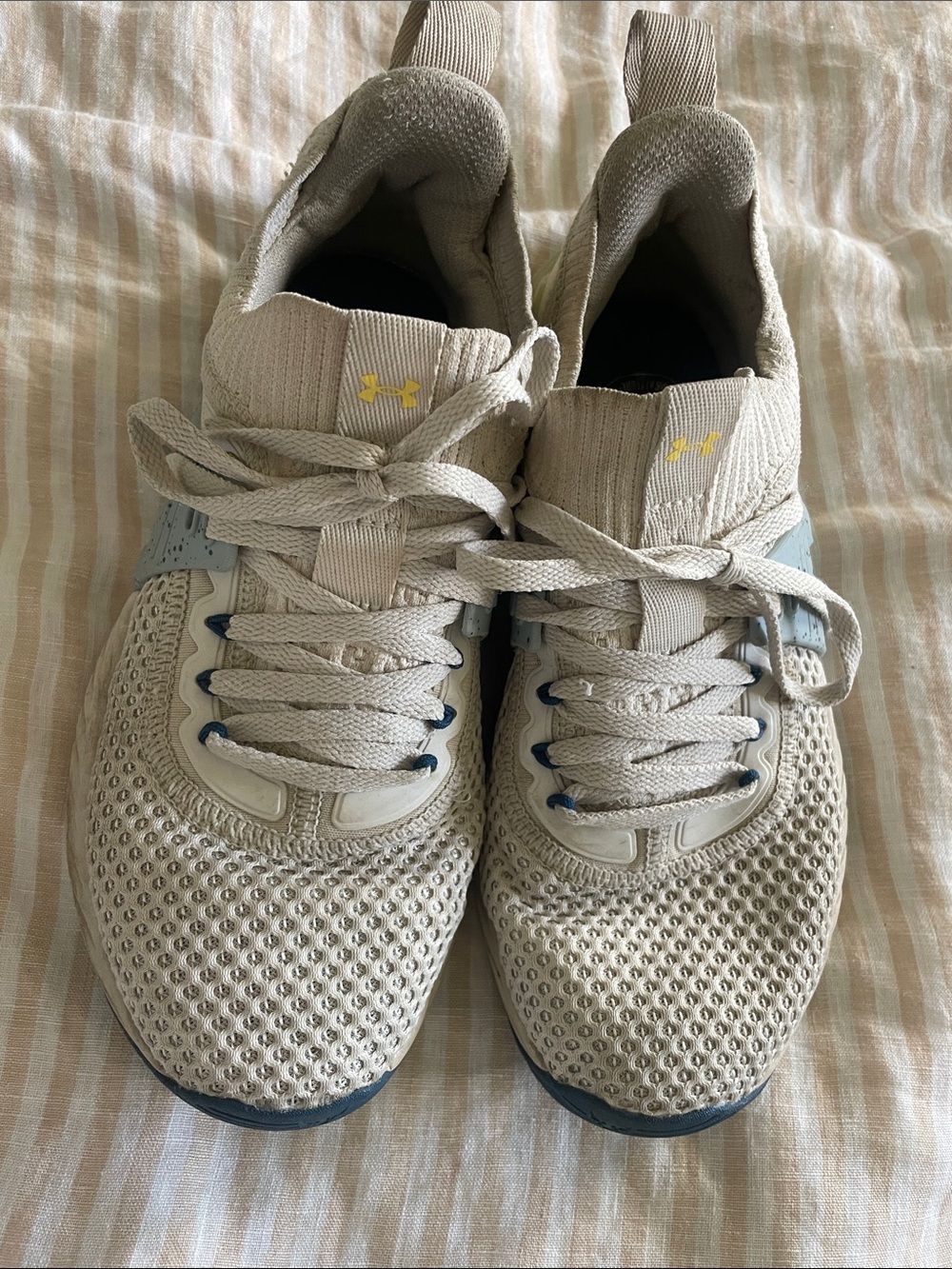 Under Armour Beige Mesh Sneakers with Blue Accents